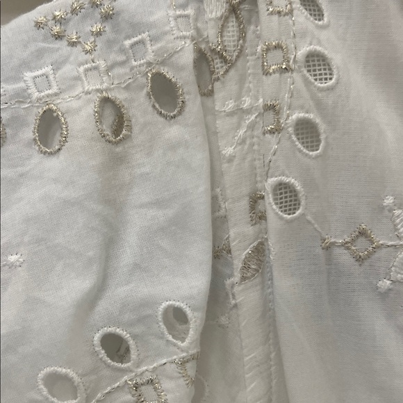 Temptation Positano White Maxi Dress with Gold Embroidered Details and Eyelet - Picture 4 of 5